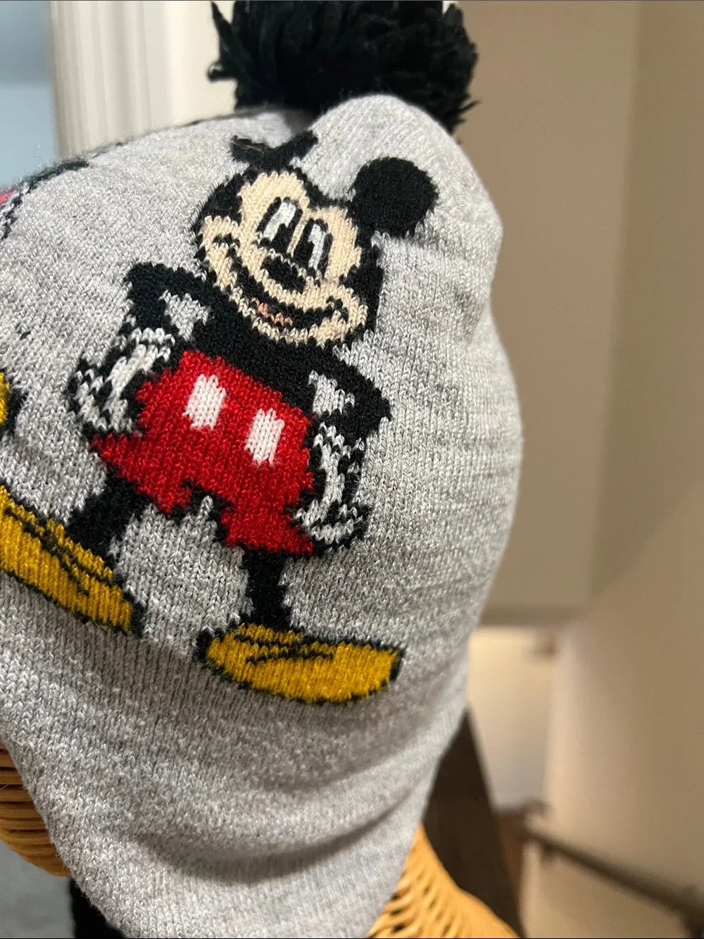 Kids Gray Mickey Mouse Pom-Pom Earflap Hat